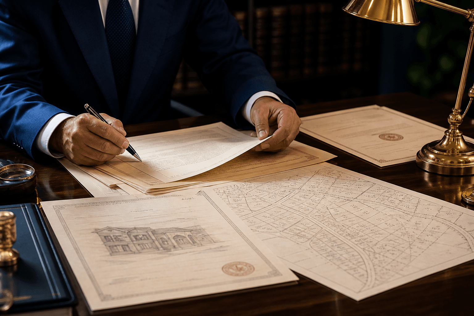 Title documents being reviewed before a Dholera land transaction